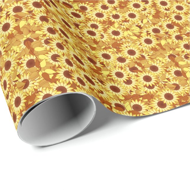 Sonnenblumenmuster - Gold, Gelb und Braun Geschenkpapier (Rolleneckpunkt)