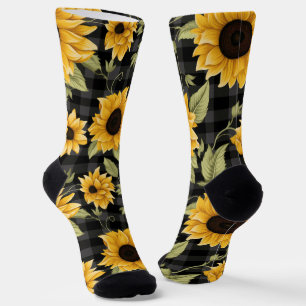 Sonnenblumenmuster im Gingham-Design Socken