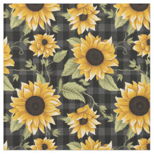Sonnenblumenmuster im Gingham-Stil Stoff