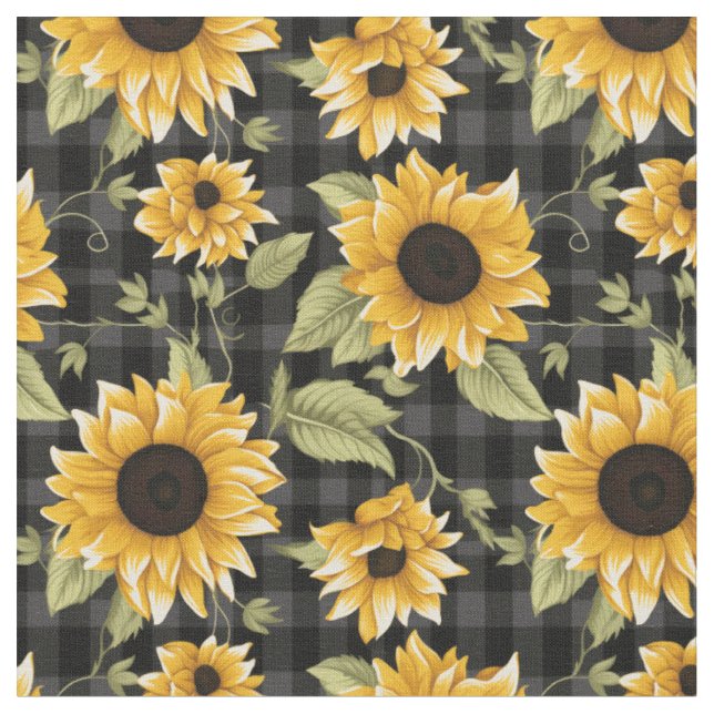Sonnenblumenmuster im Gingham-Stil Stoff (Nahaufnahme)