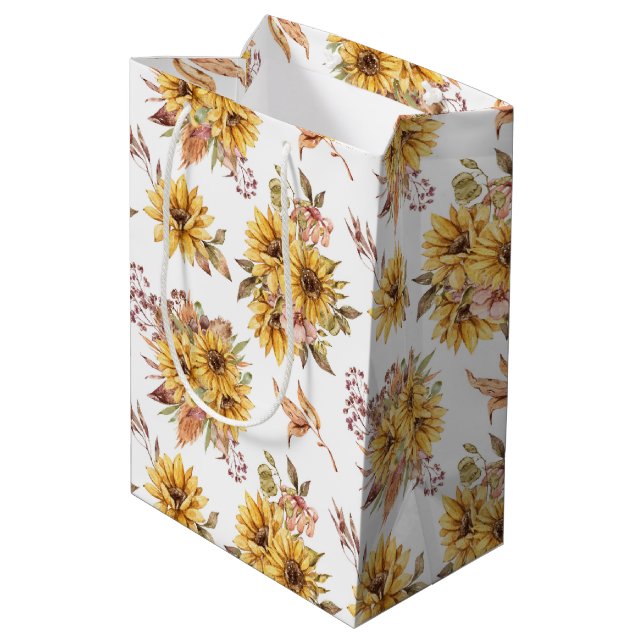 Sonnenblumenmuster Mittlere Geschenktüte (Rückseite Schrägansicht)
