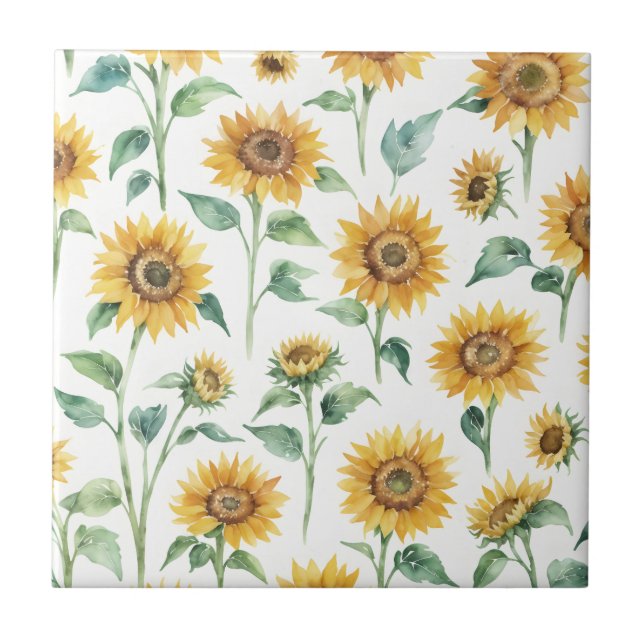Sonnenblumenmuster Wasserfarbe Botanisch Fliese (Vorderseite)