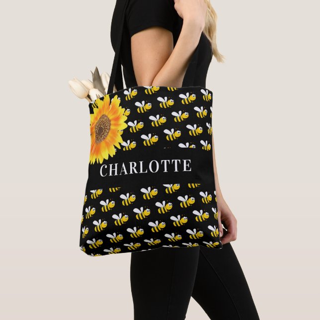Sonnenblumenname für Schwarze Bienen Tasche (Von Nahem)