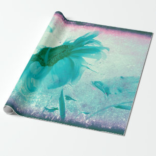 Sonnenblumenpastellgelb Aquamarin Vintag antike Geschenkpapier