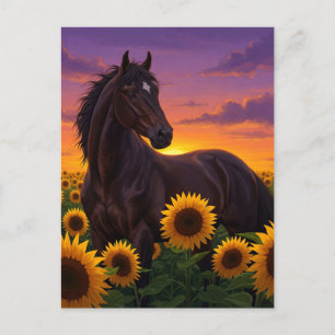 Sonnenblumenpferd bei Sonnenuntergang Elegante Kun Feiertagspostkarte