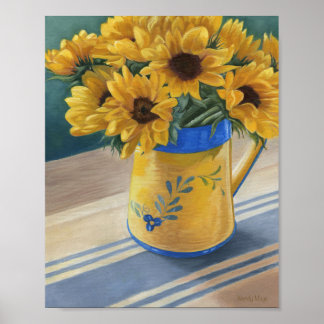 Sonnenblumenpitcher auf blauem Streifen Poster