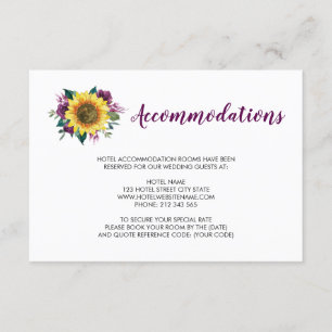 Sonnenblumenplatte Lila Rose Hochzeitsunterkünfte Begleitkarte