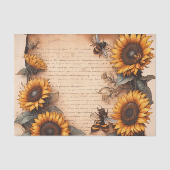 Sonnenblumenrahmen mit Bienen und Skript Seidenpapier (Vorderseite)