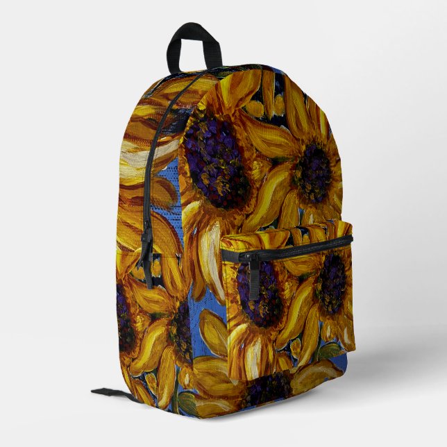 Sonnenblumenrücklage Bedruckter Rucksack (Rückseitige Ecke links)