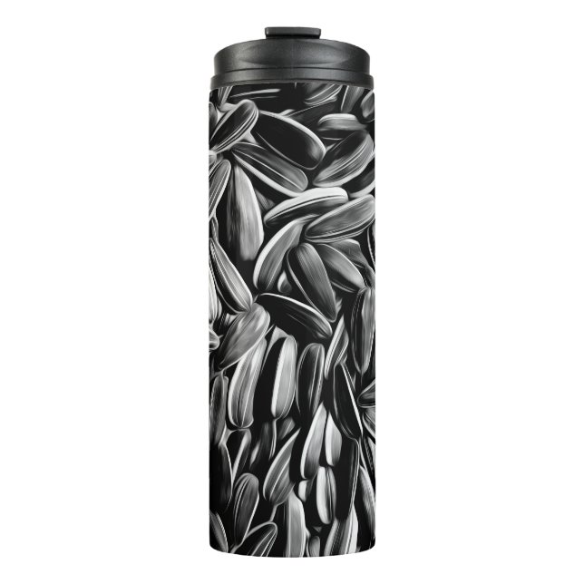 Sonnenblumensaaten - Schwarz-Weiß-Foto Thermosbecher (Vorderseite)