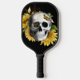 Sonnenblumenschädel auf schwarz pickleball schläger