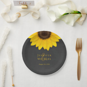 Sonnenblumenschalkboard rustikale Blumenhochzeit Pappteller