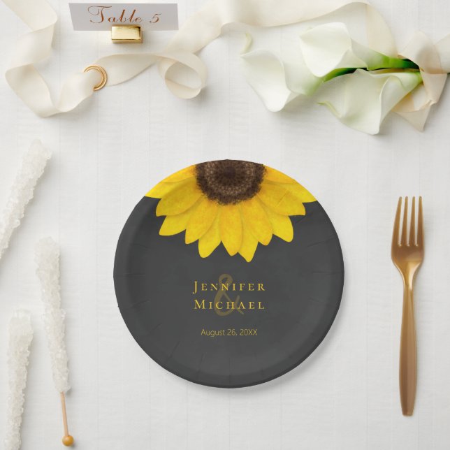 Sonnenblumenschalkboard rustikale Blumenhochzeit Pappteller (Hochzeit)