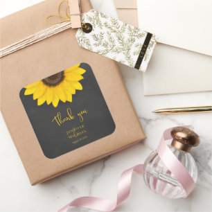 Sonnenblumenschalkpappe rustikales Hochzeitsplatz Quadratischer Aufkleber