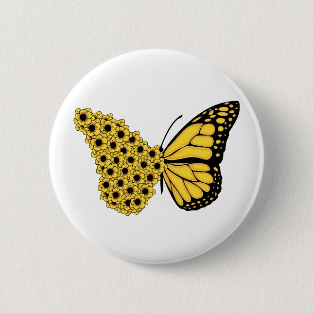 Sonnenblumenschmetterling Vintage Frauenmonarchin Button (Vorderseite)