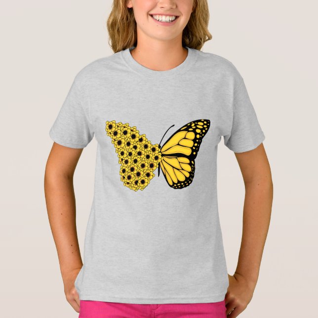 Sonnenblumenschmetterling Vintage Frauenmonarchin T-Shirt (Vorderseite)