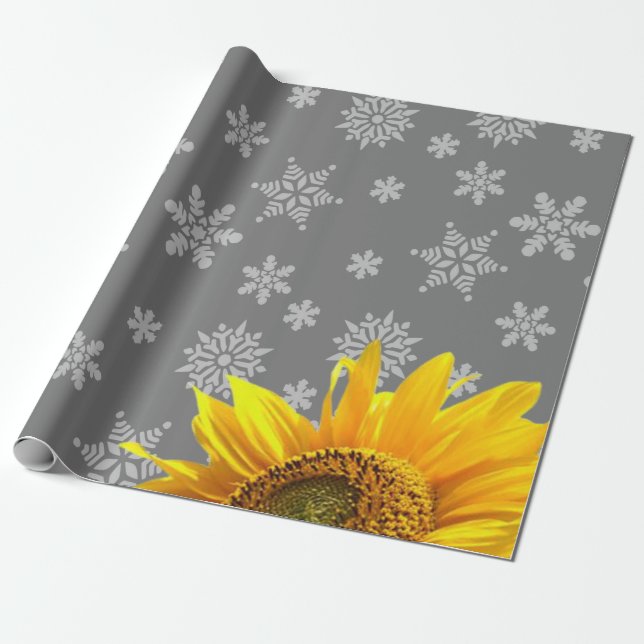 Sonnenblumenschneeflocken Grau Matte Wrapping Pape Geschenkpapier (Ungerollt)