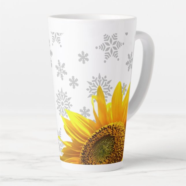 Sonnenblumenschneeflocken Latte Tasse (Rechte Ecke)