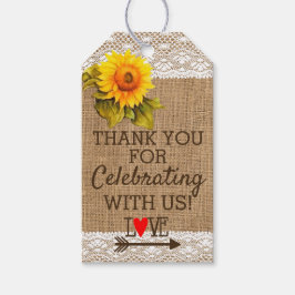 Sonnenblumenspitze und Burlap-Gastgeschenk Hochzei Geschenkanhänger