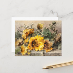 Sonnenblumenspritze auf einem Steinmehl Postkarte