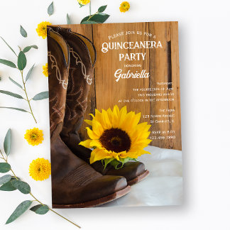 Sonnenblumenstiefel Country Western Quinceanera Pa Einladung