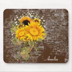 Sonnenblumenstrauß auf Ziegelskizze Mousepad
