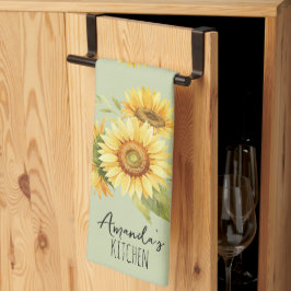 Sonnenblumenstrauß individuell anpassbarer Name Sa Geschirrtuch