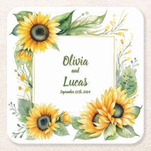Sonnenblumenträume: Personalisierter Hochzeitstag  Rechteckiger Pappuntersetzer