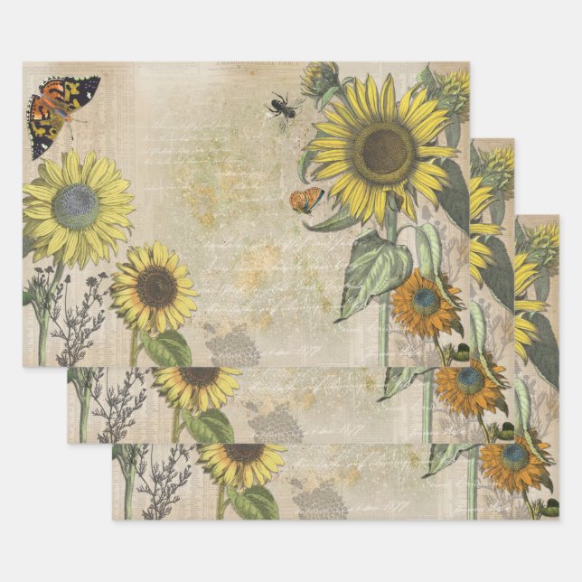 Sonnenblumenträume wackelnde Papierblätter Geschenkpapier Set (Set)
