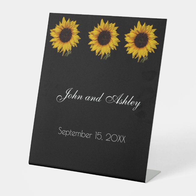 Sonnenblumenwassertropfen Hochzeit Sockelschild (Vorderseite)