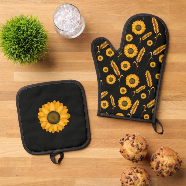 Sonnenblumenweize Ofenhandschuh & Topflappen-Set (Oben Unten)