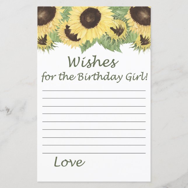 Sonnenblumenwünsche für das Geburtstagsmädchen (Vorderseite)