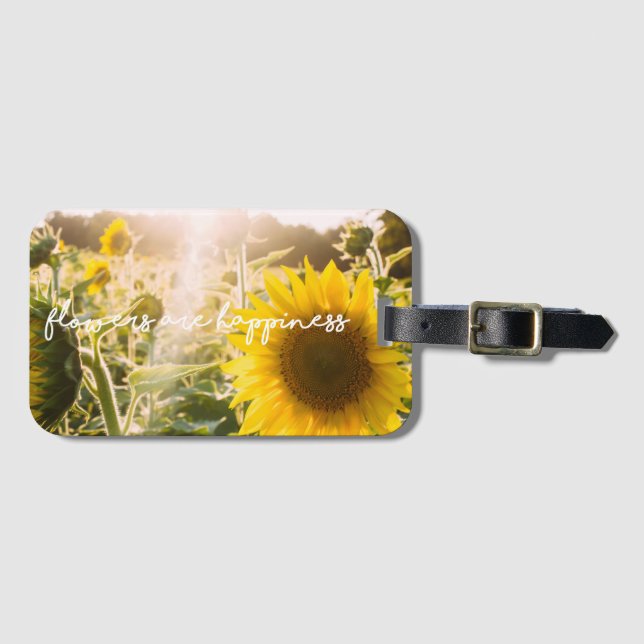 Sonnenblumenziffer "Blume sind glücklich" Gepäckanhänger (Vorderseite (Horizontal))