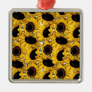 Sonnenblütenblätter schwimmen Meerestiere Gelb Silbernes Ornament