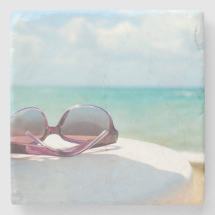 Sonnenbrille am Strand Steinuntersetzer