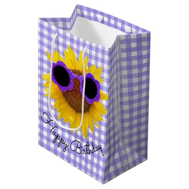 Sonnenbrille auf der Sonnenblumengeschenktasche Mittlere Geschenktüte (Vorderseite Schrägansicht)