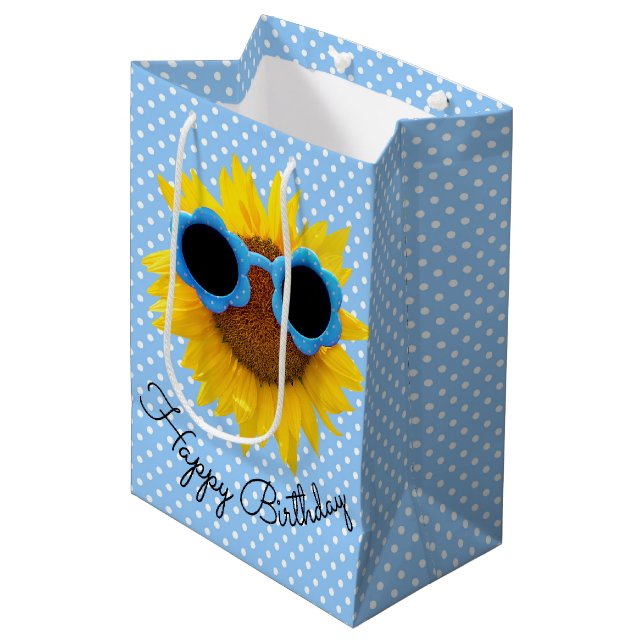 Sonnenbrille auf der Sonnenblumengeschenktasche Mittlere Geschenktüte (Vorderseite Schrägansicht)