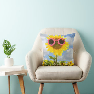 Sonnenbrille auf einer Sonnenblume Kissen