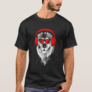 Sonnenbrille Kopfhörer Party Musik Löwen Fans l T-Shirt