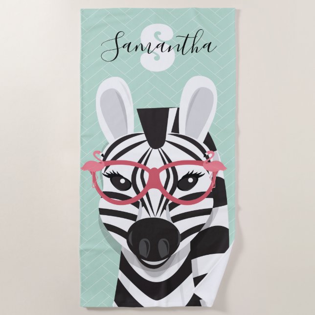 Sonnenbrille Schwarz-weiß Zebra Pink Flamingo Name Strandtuch (Vorderseite)