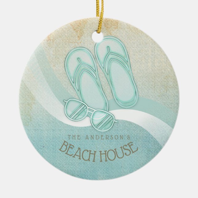 Sonnenbrille und Flip Flops Aqua ID623 Keramik Ornament (Vorne)