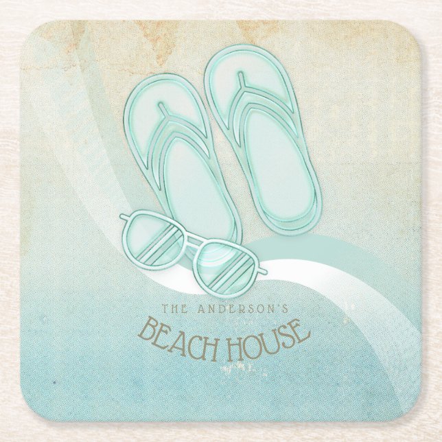 Sonnenbrille und Flip Flops Aqua ID623 Rechteckiger Pappuntersetzer (Vorderseite)