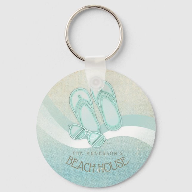 Sonnenbrille und Flip Flops Aqua ID623 Schlüsselanhänger (Vorderseite)