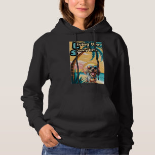 Sonnenbrille und Sonnenbänke: Stilvoller Hund in d Hoodie