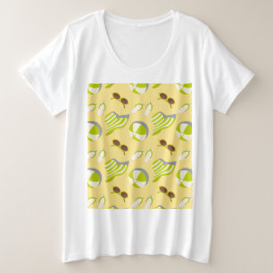 Sonnenbrille und Sonnenhut mit klarem Strandbild Große Größe T-Shirt