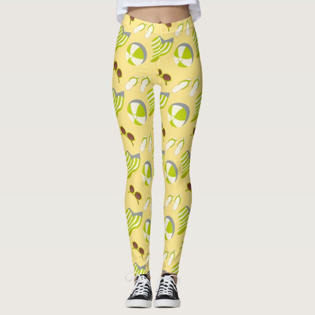 Sonnenbrille und Sonnenhut mit klarem Strandbild Leggings (Vorderseite)
