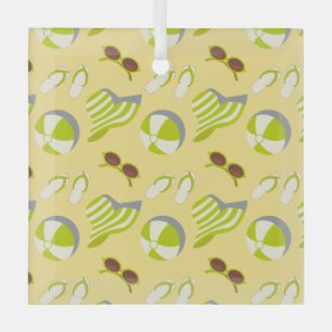 Sonnenbrille und Sonnenhut mit klarem Strandbild Ornament Aus Glas