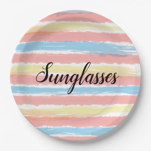 Sonnenbrille Wasserfarbe Gelb Rosa Blau Pappteller (Vorderseite)