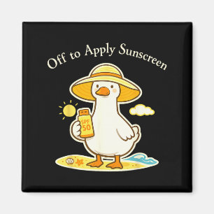 Sonnencreme-Gans macht sich auf zum Urlaub am Stra Magnet