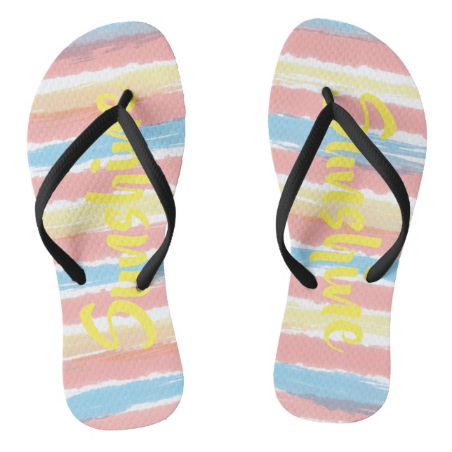 Sonnencreme Streifen Pink Blau Gelb Wasserfarbe Flip Flops (Fußbett)